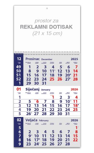 Trodjelni mali klamani kalendar