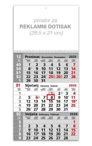 Trodjelni sivi kalendar spirala