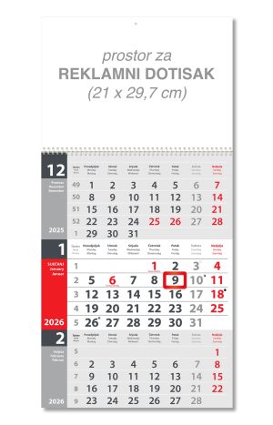 Sivi trodjelni kalendar spirala