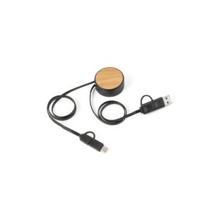 RUBINS. 6-u-1 USB kabel na uvlačenje od recikliranog ABS-a (100% rABS) i bambusa